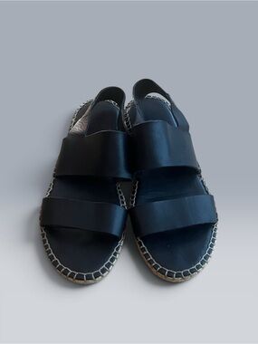 Cole Haan Black Double-Band Leather Slingback Espadrille Sandals Pinch Maine
